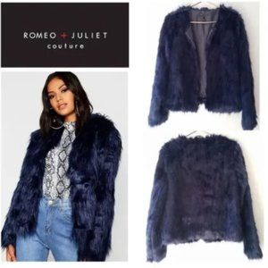 ROMEO & JULIET Couture Navy Faux Fur Coat